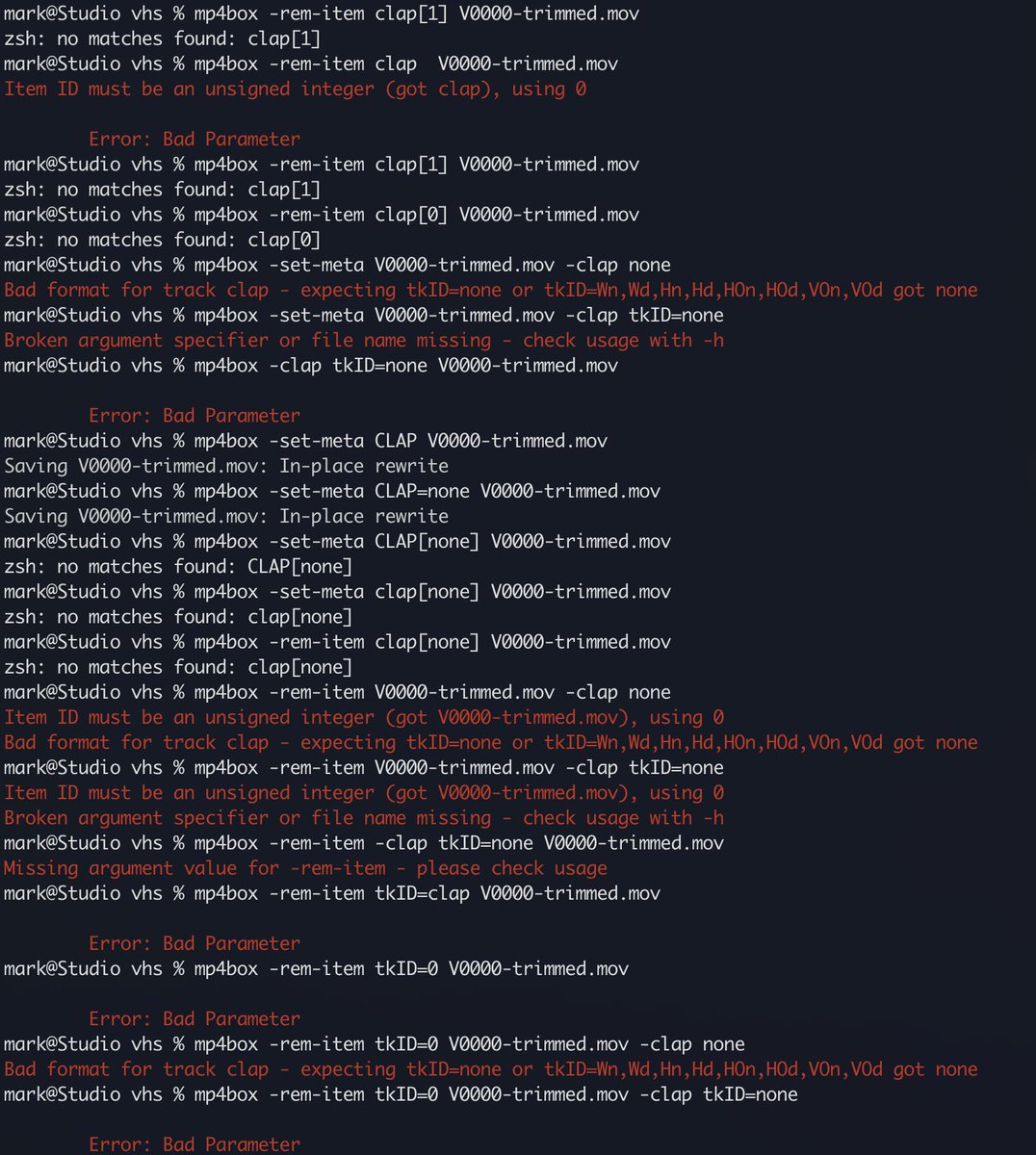 uncommnephemera's tweet image. Nothing pisses me off more than open-source software that is the only solution to a problem but it has such shit documentation none of their examples work and you can't interpolate the right answer from the information they give you. @GPAClicensing #mp4box #garbage