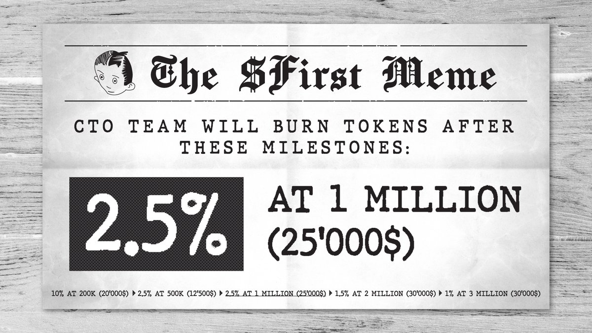 FirstMeme_SOL's tweet photo. Are you ready for the next burn?

We will burn 2.5% (25'000$) at 1 million mcap! https://t.co/0vPqiGqC6X