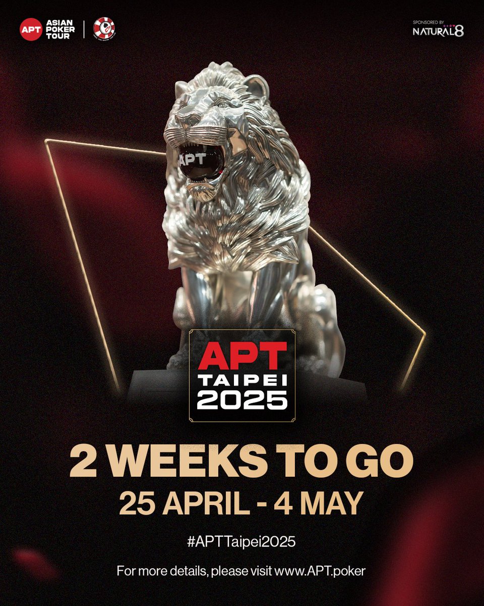 Only 2 weeks to go until #APTTaipei2025!
Cards will be flying, chips will be stacking. Ready to take your shot?
Full schedule &amp; details: bit.ly/apttaipei2025s… 
#tournament #pokertournament