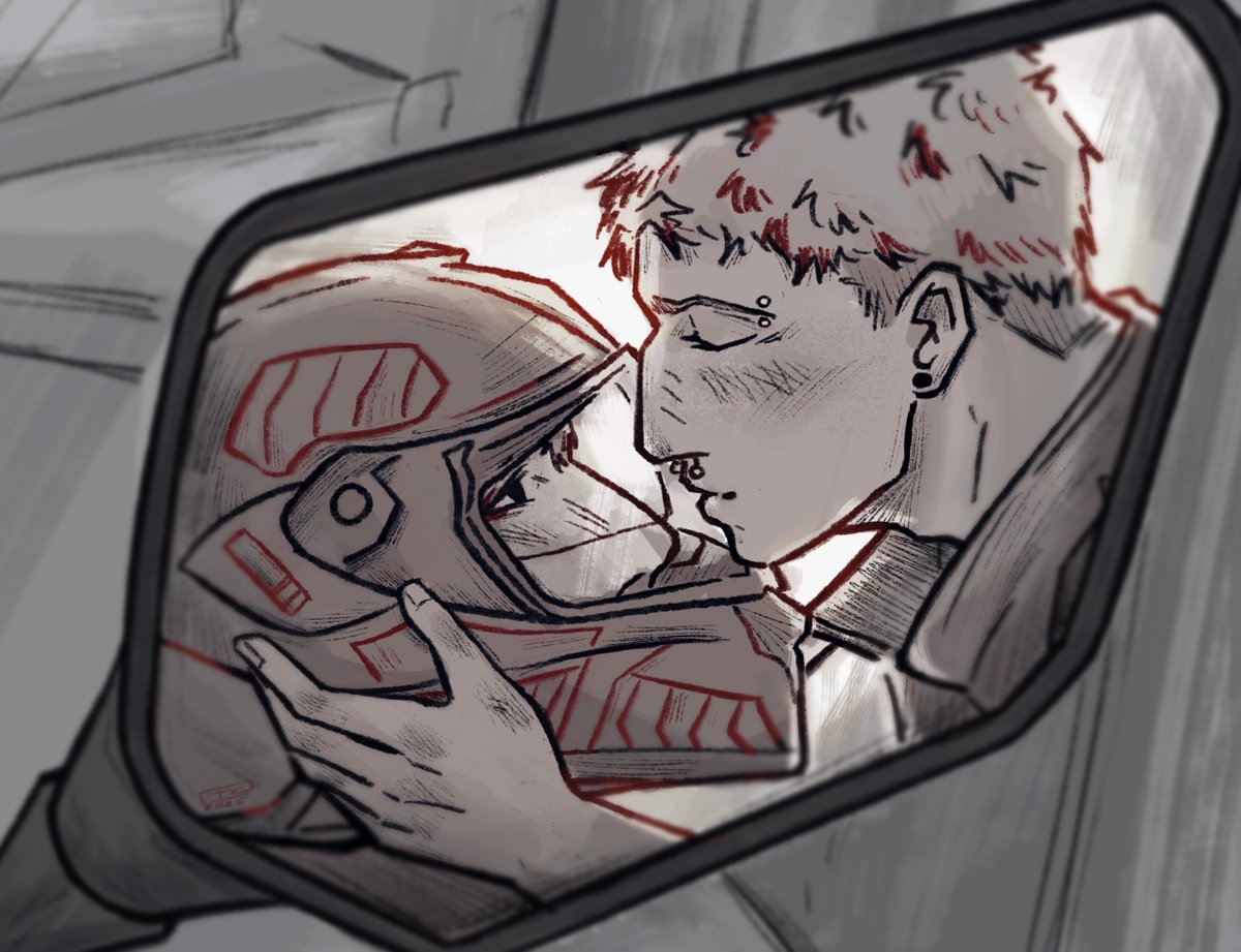 day 5+6: indirect + modern 🏍️💥☠️🖤
(emo bert and punk reiner from sugar we're goin down!! archiveofourown.org/works/60114412…) 

#ReibertKissyWeek2025