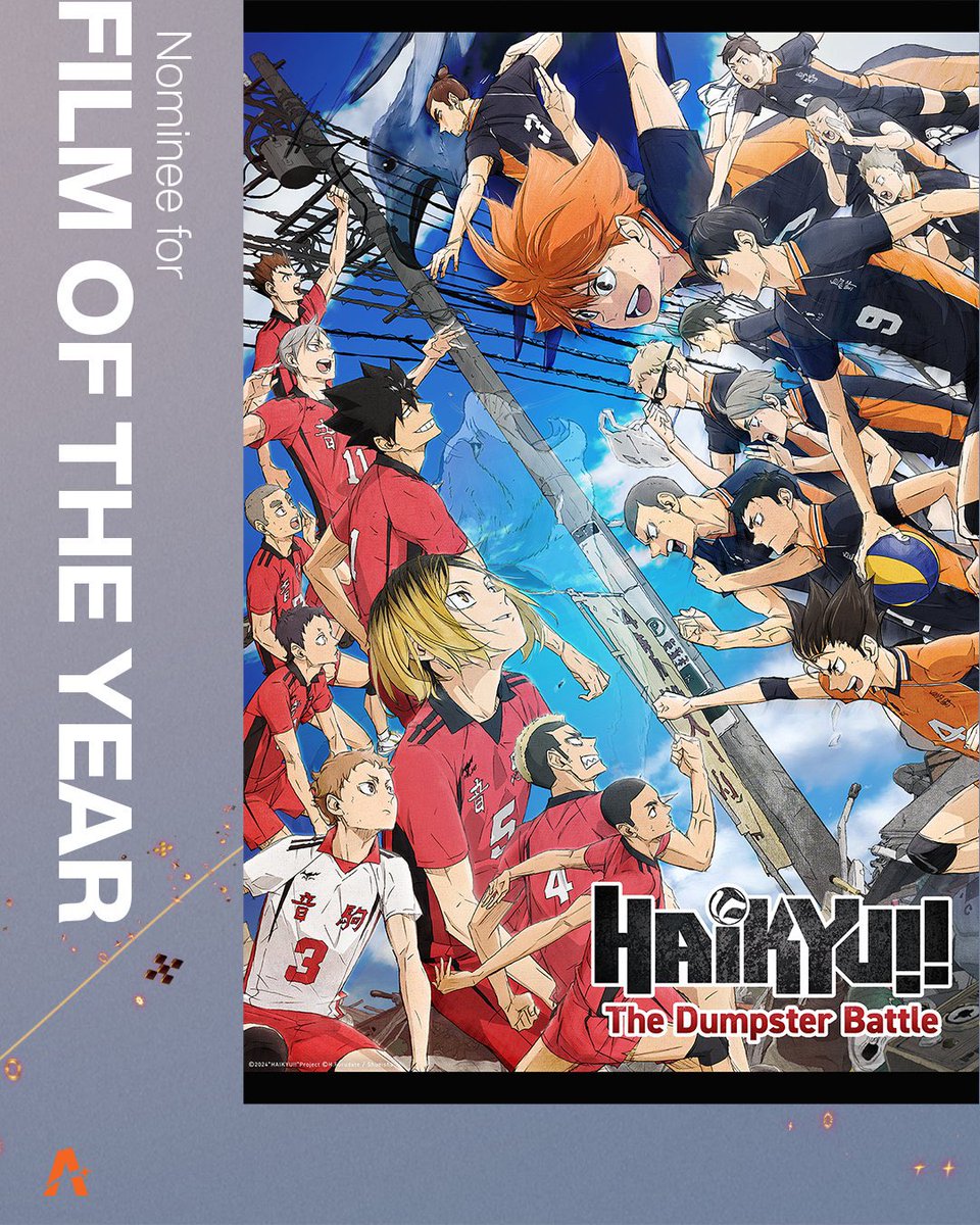 Haikyu_EN's tweet image. 🏆 HAIKYU!!: The Dumpster Battle is nominated for "Film of the Year" at the Crunchyroll 2025 #AnimeAwards!
You can vote once per day until April 14.
🗳️ VOTE: crunchyroll.com/animeawards/vo…
#ハイキュー #ゴミ捨て場の決戦