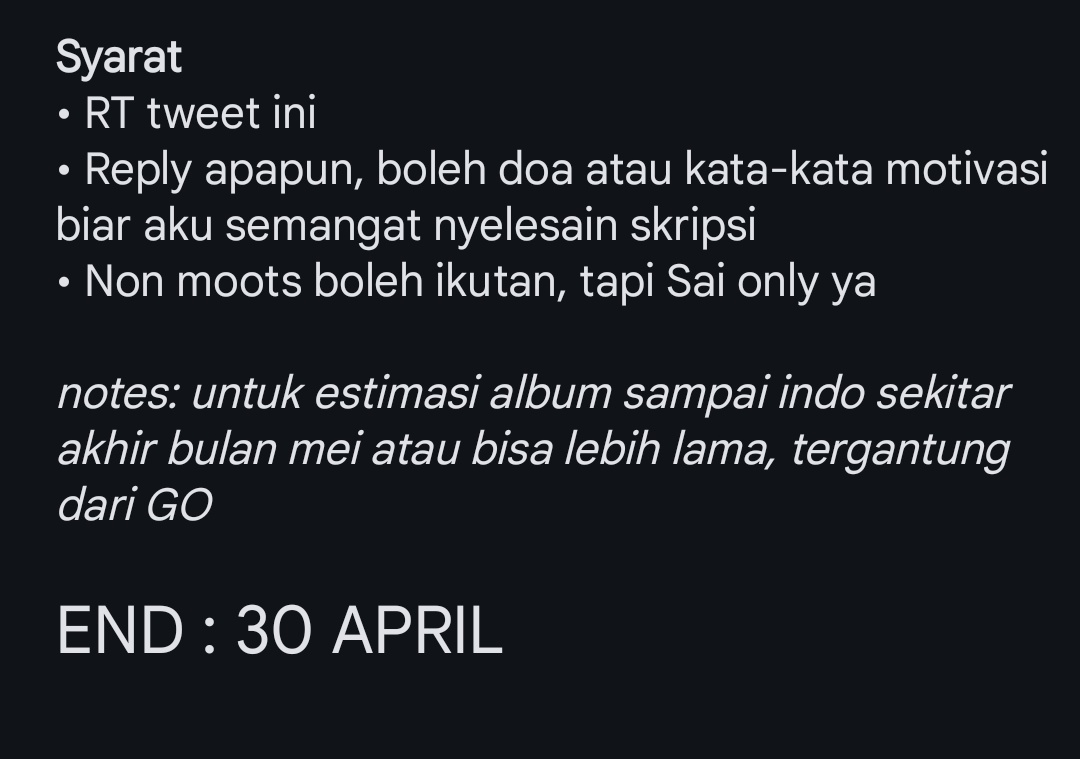 GIVEAWAY SPESIAL 🎉
berhubung aku lolos beasiswa, aku mau lunasin nazarku untuk adain giveaway 

💙For 3 winners💙
— Album Try With Us Random Ver. (1)
— Saldo e-wallet 50k (2)

End. 30 April