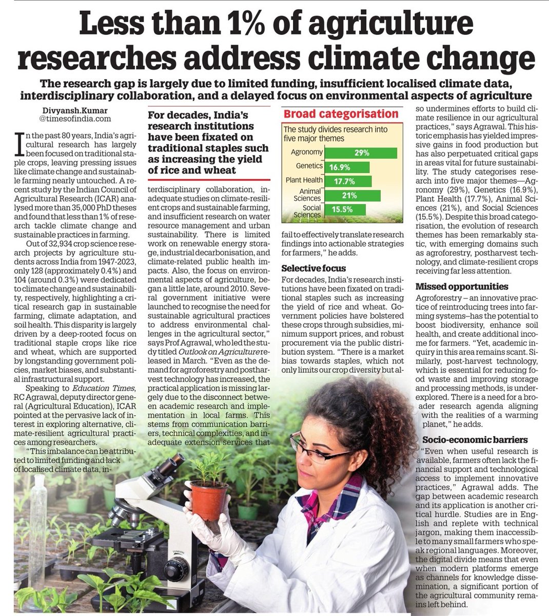 Less than 1% of agriculture researches address climate change, sustainable farming practices

Read my full story here | educationtimes.com/article/campus…

#Agriculture #research #ClimateAction #ClimateCrisis #education #news