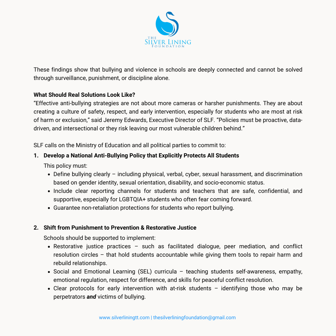 slftt's tweet image. 🚨 𝐌𝐄𝐃𝐈𝐀 𝐑𝐄𝐋𝐄𝐀𝐒𝐄 🚨

We urge policymakers to ensure evidence-based and inclusive anti-bullying strategies ahead of upcoming general elections. Violence has no place in our schools.

🔗Full statement here: silverliningtt.com/inclusive-evid…

#SLFTT #SaferSchools