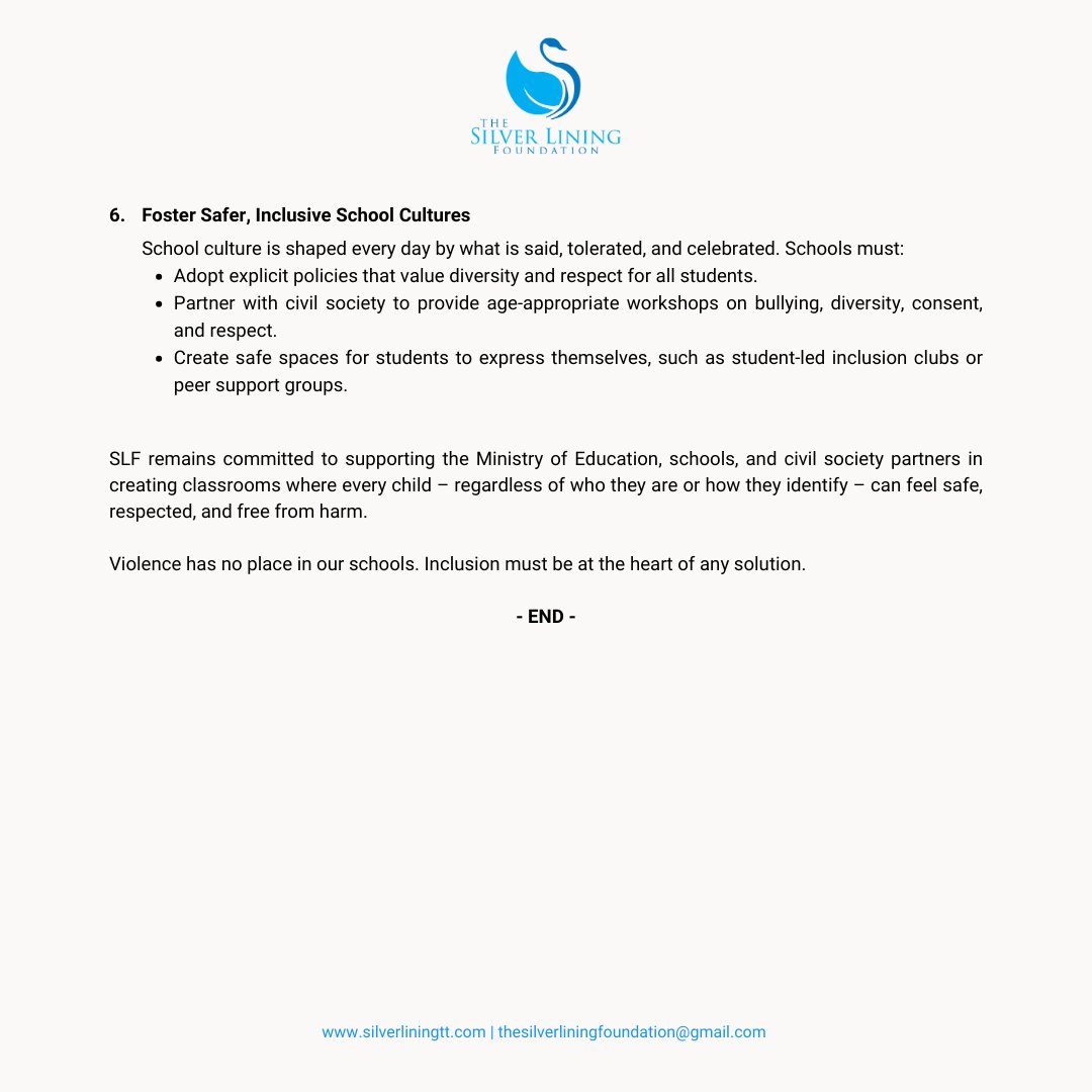 slftt's tweet image. 🚨 𝐌𝐄𝐃𝐈𝐀 𝐑𝐄𝐋𝐄𝐀𝐒𝐄 🚨

We urge policymakers to ensure evidence-based and inclusive anti-bullying strategies ahead of upcoming general elections. Violence has no place in our schools.

🔗Full statement here: silverliningtt.com/inclusive-evid…

#SLFTT #SaferSchools