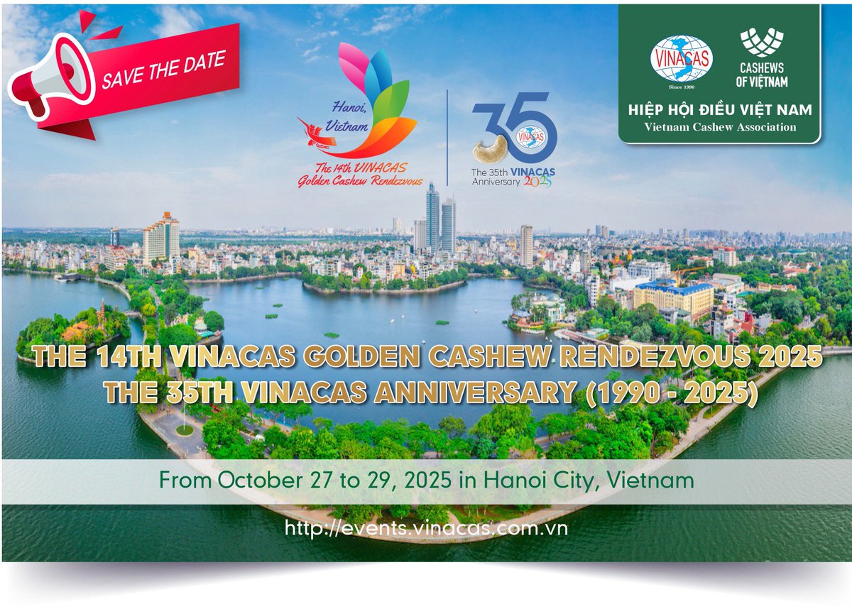 vinacas's tweet photo. Join us at VINACAS GCR 2025 in Hanoi!
Oct 27–29 | 350+ delegates | 40+ countries
Sponsorship now open – boost your brand &amp; connect globally!
More info: [Link]
Contact: info@vinacasvn.org
#VINACAS #CashewConference #GCR2025 #VietnamCashew #SponsorshipCall https://t.co/d5Iw3X0dC3