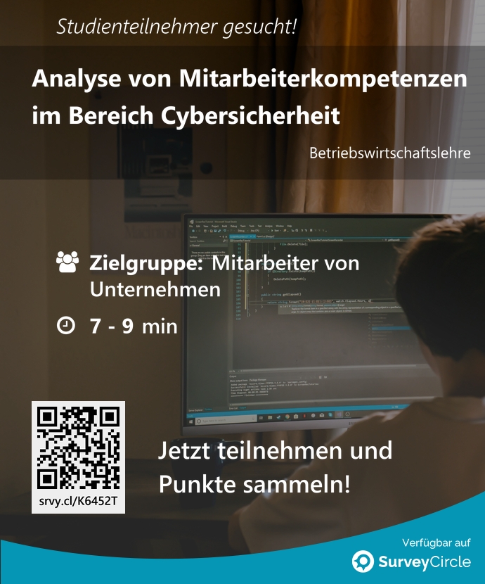 SurveyCircle's tweet image. Teilnehmer gesucht für top-platzierte Online-Studie:

"Analyse von Mitarbeiterkompetenzen im Bereich Cybersicherheit" surveycircle.com/K6452T/ via @SurveyCircle #fomhochschule

#cybersicherheit #mitarbeitenden #kompetenzen #unternehmen