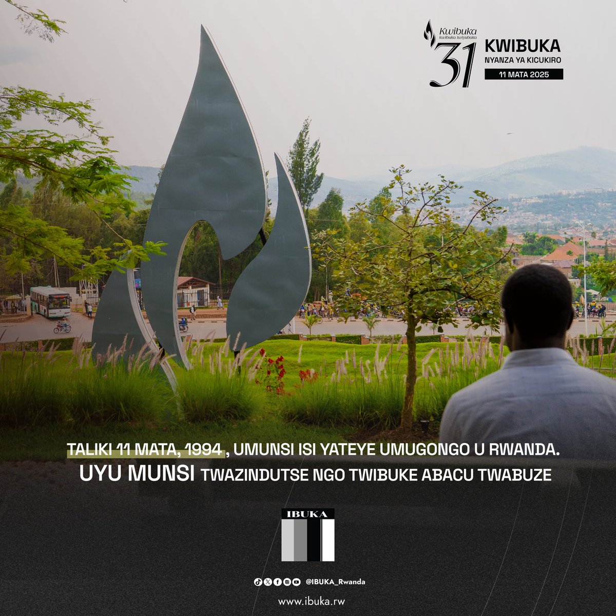 Ku ya 11 Mata 1994 - Umunsi Isi yateye umugongo u Rwanda. 

Uyu munsi turibuka inzirakarengane za Jenoside Yakorewe Abatutsi mu 1994, i Nyanza ya Kicukiro nyuma yo gutereranwa n'abasirikare b'Ababiligi bari muri MINUAR. #Kwibuka31