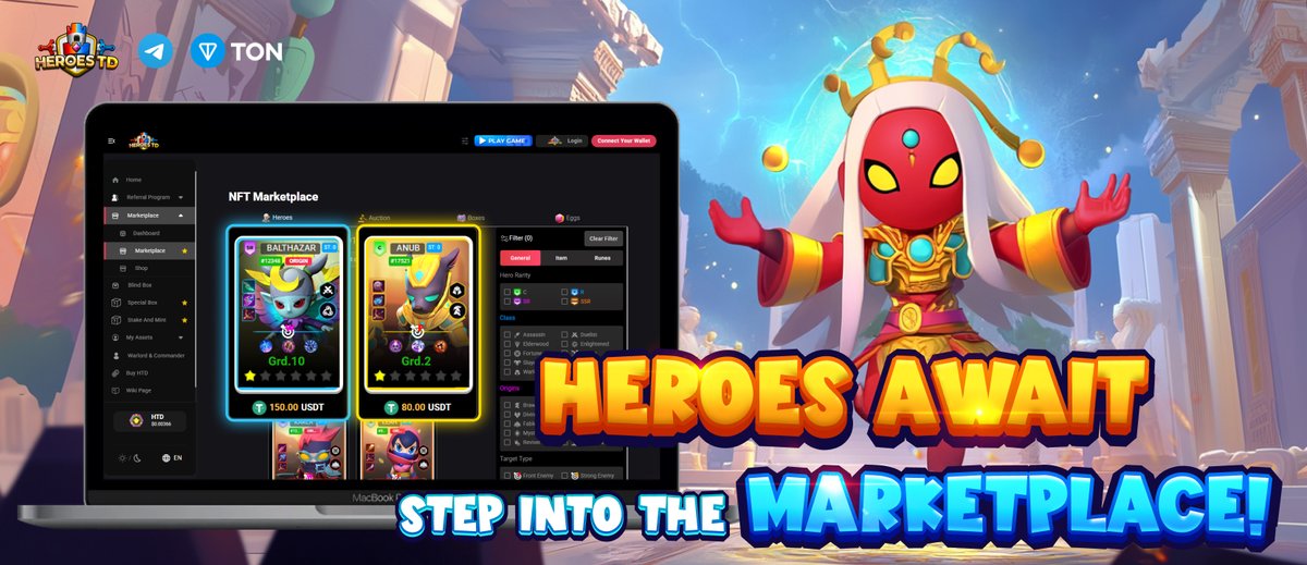 🛡  Heroes Await – Step Into the Marketplace! 🛡

✨ Warriors, the path to victory begins with the right heroes by your side! In every battle, owning a Hero NFT gives you a powerful advantage—both in strength and strategy. 💥

🤌 Head over to the Marketplace, where you can buy,
