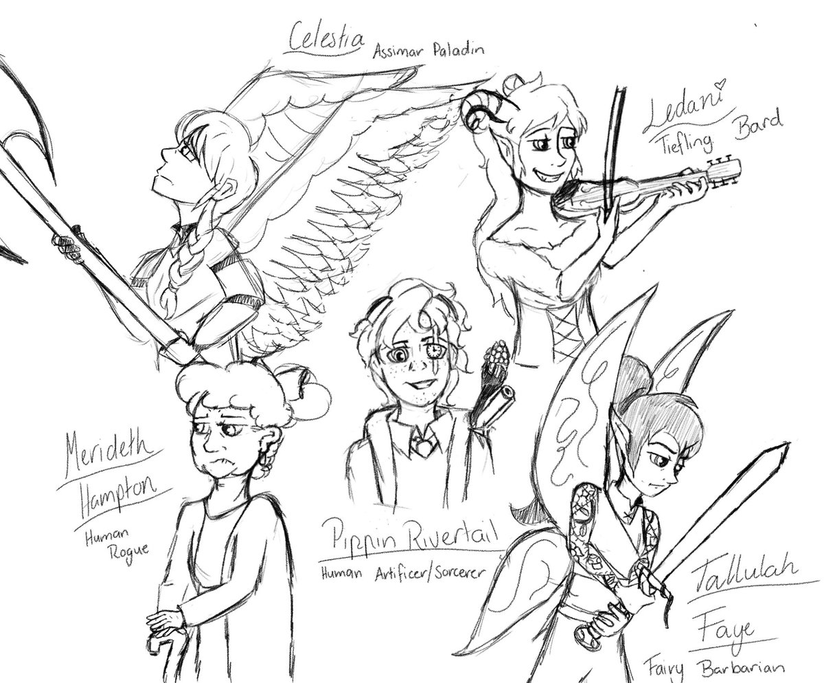 JGamifly's tweet photo. A wip I’m working on with all of my dnd characters throughout the years. I have a lot of amazing memories with all of them including playing opposite all the friends I’ve have the honour of playing with. Will eventually colour this when free. #DnDcharacter #dnd https://t.co/R0wDswSfhC