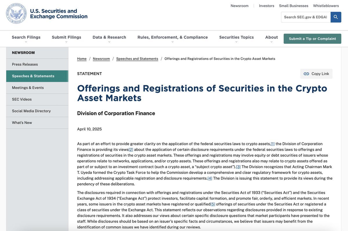 CoinRank_io's tweet photo. 🇺🇸 BREAKING: The SEC’s Division of Corporate Finance has issued new guidance outlining how U.S. federal securities laws may apply to crypto. The update also details how crypto companies should structure disclosures.

#SEC #CryptoRegulation #CryptoDisclosure #Web3 #CryptoNews https://t.co/mmkse2Z37d