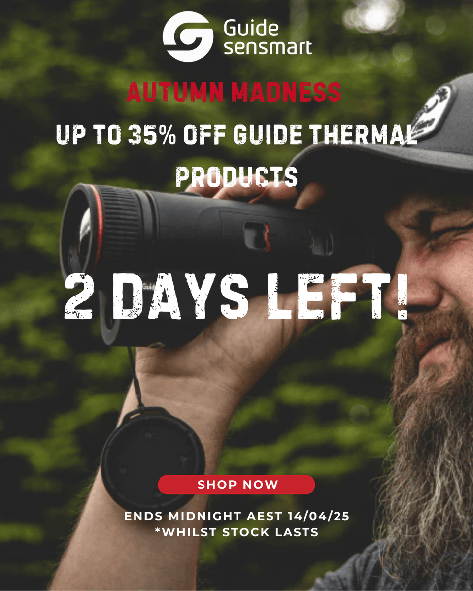 Primalhunteraus's tweet image. Only 2 days left to save in our Autumn Sale! Get up to 35% OFF Guide Thermal Optics &amp;amp; more.

Whether you're tracking pigs or chasing your dream buck, now’s the time to gear up. These deals are ending soon!

#guidesensmart #thermaloptics #primalhunteraus