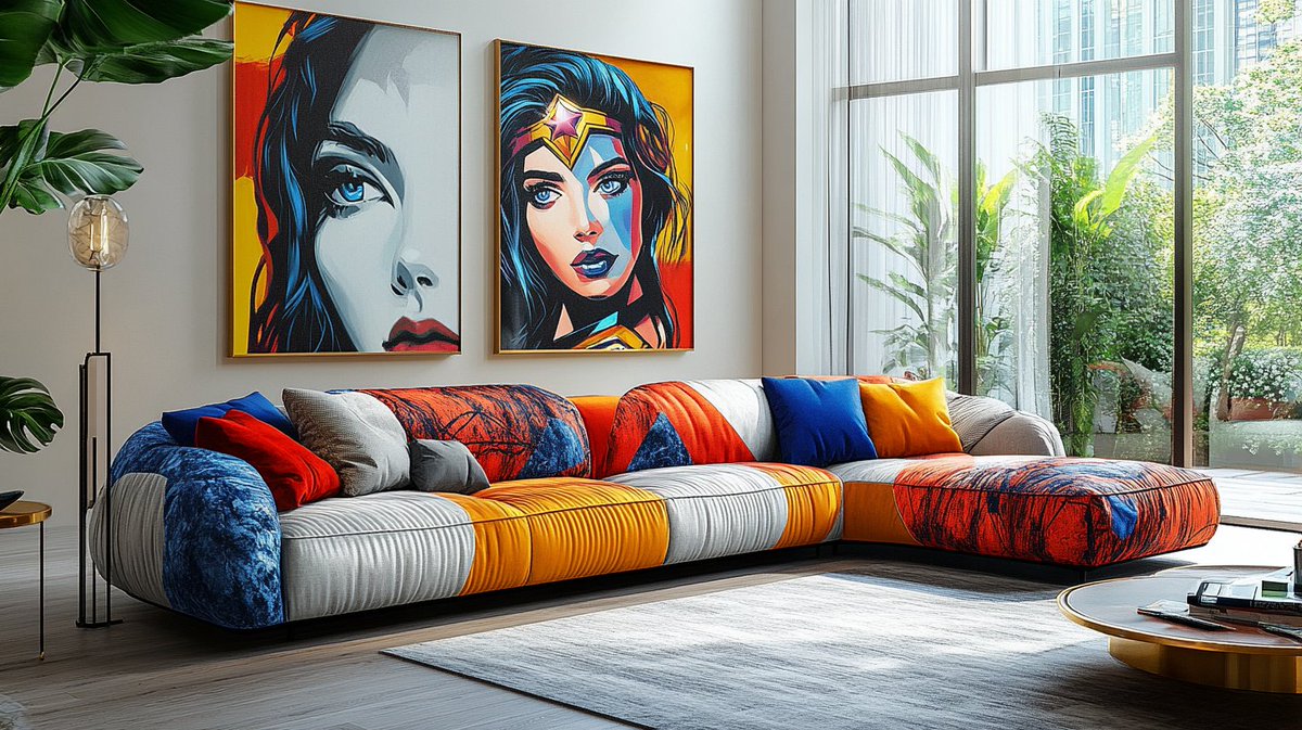 Prompt_Alchemy's tweet photo. A modern living room with a Batman themed sofa as the focal point.

#midjourney #aiart #synthart #midjourneyart #mudjourneycommunity #livingroom #superhero #superherolivingroom #wonderwoman #batman https://t.co/OfiFQOOI5h