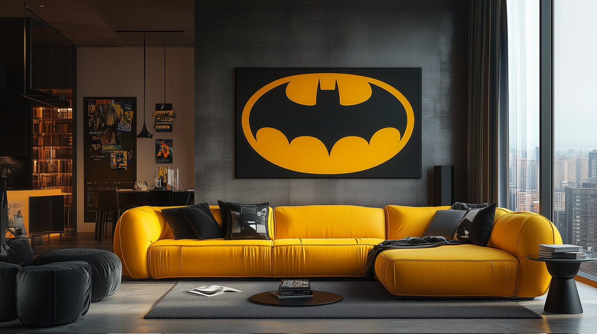 Prompt_Alchemy's tweet photo. A modern living room with a Batman themed sofa as the focal point.

#midjourney #aiart #synthart #midjourneyart #mudjourneycommunity #livingroom #superhero #superherolivingroom #wonderwoman #batman https://t.co/OfiFQOOI5h