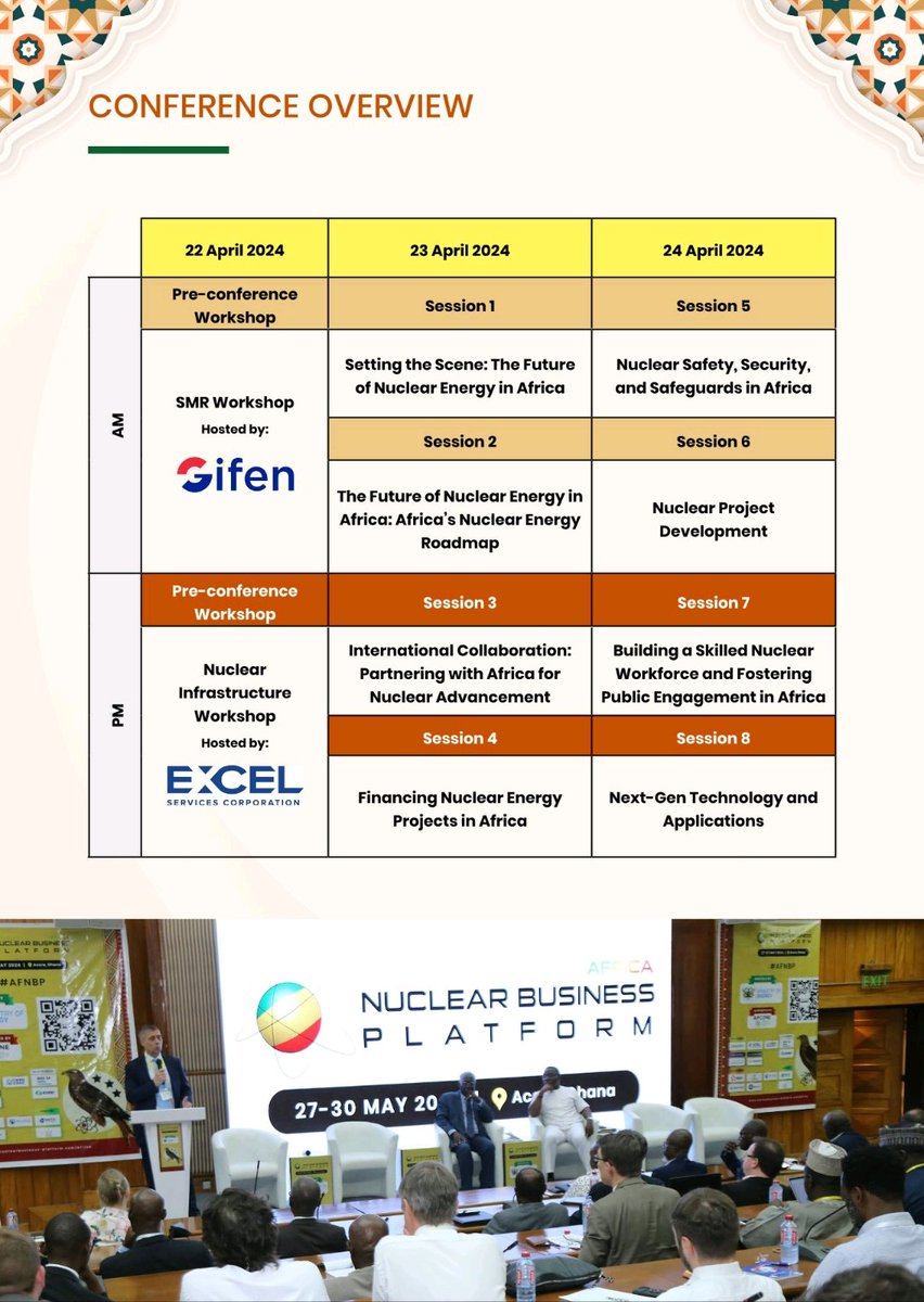 Nuclear_BP's tweet photo. ๐ข The Africa Nuclear Business Platform (#AFNBP) 2025, taking place from 22โ24 April 2025 at The Dawliz Hotel in Rabat, #Morocco ๐ฒ๐ฆ, is a critical event for anyone invested in the future of nuclear energy in Africa. Now in its 4th edition, this conference, themed "Driving Nuclear Energy Programs Forward in Africa," brings together key stakeholders to shape the continent's nuclear landscape.
#AFNBP 2025 is more than a conferenceโit's a catalyst for advancing nuclear energy in #Africa. With its unparalleled networking, rich content, top-tier speakers, innovative exhibition, and perfect timing, it's an unmissable opportunity for anyone looking to shape or benefit from the continentโs nuclear future.
๐
Mark your calendar for 22โ24 April 2025 in Rabat, Morocco, and be part of this pivotal event!
๐ Download the full agenda here - https://t.co/uRRTmxC2Lc
AFNBP 2025 Sponsors & Partners include:
๐ Korea Hydro & Nuclear Power (KHNP)
๐ EXCEL Services Corporation
๐ CAELUS
๐ Hunton Andrews Kurth LLP
๐ L3Harris Technologies
๐ GIFEN
๐ Nuclear Valley
๐ EDF
๐ Bertin Technologies
๐ NAAREA
๐ Capgemini
๐ newcleo
๐ FLUIDEXPERT
๐ X'PLAN RESEARCH
๐ NUVIA
๐ Franchini Acciai
๐ Parlym
๐ Win MOROCCO
๐ Moroccan Young Generation in NuclearโMYGN
#NBP #Nuclear #Ahlan #SMR #CleanEnergy #NetZero #Africa