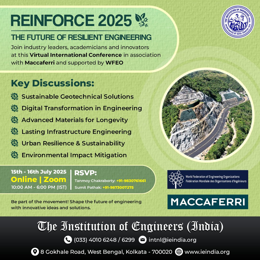 🌍 Engineering a Resilient Future! 🏗️✨
Join global leaders, innovators and experts at REINFORCE 2025 – Resilient Engineering Innovations for a Future-Oriented, Reliable &amp; Circular Economy Infrastructure. 🚀
📅 Save the Date: 15th - 16th July 2025
 🕙 10:00 AM - 6:00 PM (IST) |