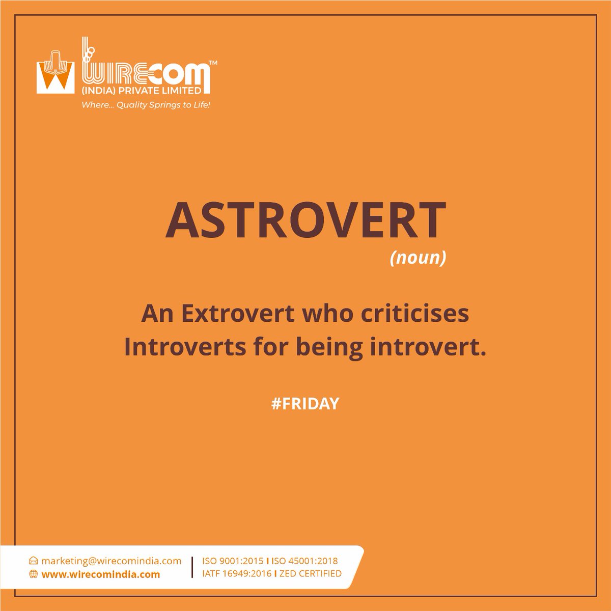 WirecomIndia's tweet photo. Astrovert refers to an extrovert who critcises introverts for being introvert in all situation.
#astrovert #extrovert #introvert #friday #weekend #fridayvibes #love #tgif #friyay #fridaymood #fridayfeeling #wirecom #wirecomindia #mumbai #vasai #pune https://t.co/lQqtWn7Eyb