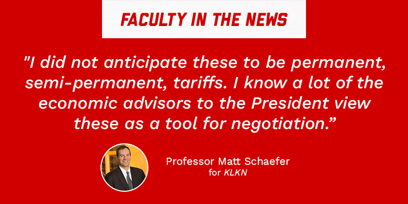 Nebraska Law (@unlcollegeoflaw) on Twitter photo Professor Matt Schaefer spoke to a local <a href="/Channel8ABC/">Channel 8 KLKN-TV</a> reporter regarding yesterday's announcement on the pause of tariffs. ow.ly/t3AC50VykOM #NELaw Professor Matt Schaefer spoke to a local <a href="/Channel8ABC/">Channel 8 KLKN-TV</a> reporter regarding yesterday's announcement on the pause of tariffs. ow.ly/t3AC50VykOM #NELaw