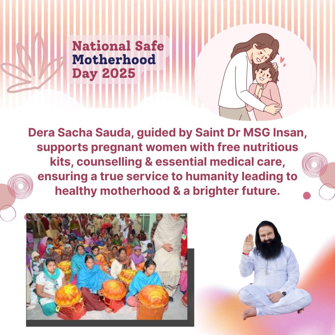 AnuInsan55's tweet photo. #NationalSafeMotherhoodDay
#RespectMotherhood
Saint MSG 

Saint Dr. MSG Insan shares valuable tips, how good health&amp;proper nutrition during pregnancy can prevent health issues in children. Also started #RespectMotherhood campaign to help expecting mother.

https://t.co/ZjQlEGvly5 https://t.co/o8d1fYAjEt