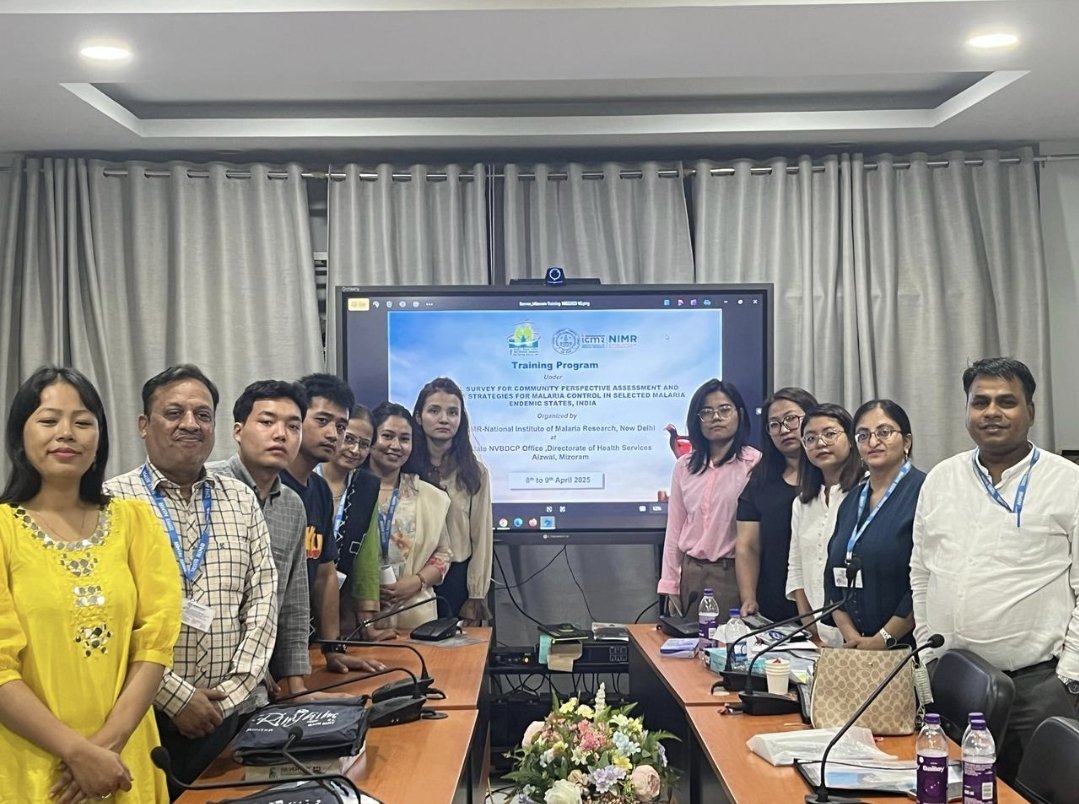 A two-day training from 8th to 9th April 2025 for the Household Survey Phase - II was held at DHS, Aizawl, Mizoram, in presence of Dr. Chawngthanchhunga (SPO), Dr. Lalzawmi (Jt. Director, Malaria) and NIMR Scientists
#MalariaElimination #PublicHealth  #NCVBDC #CommunityEngagement