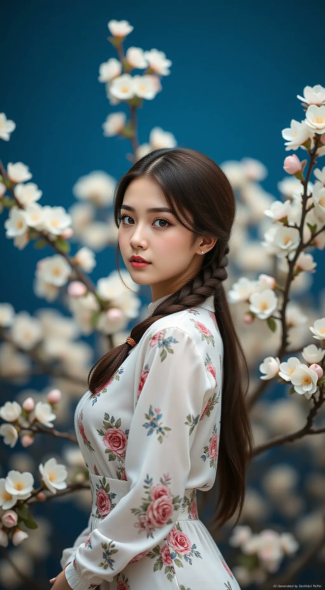 aifeifei799's tweet image. "Meet me in the blooming garden 🌸💐! I'm feeling serene and elegant in my floral blouse and braided hairstyle 💇‍♀️👗 #VirtualIdol #Kpop #Fashion" 😊💖
