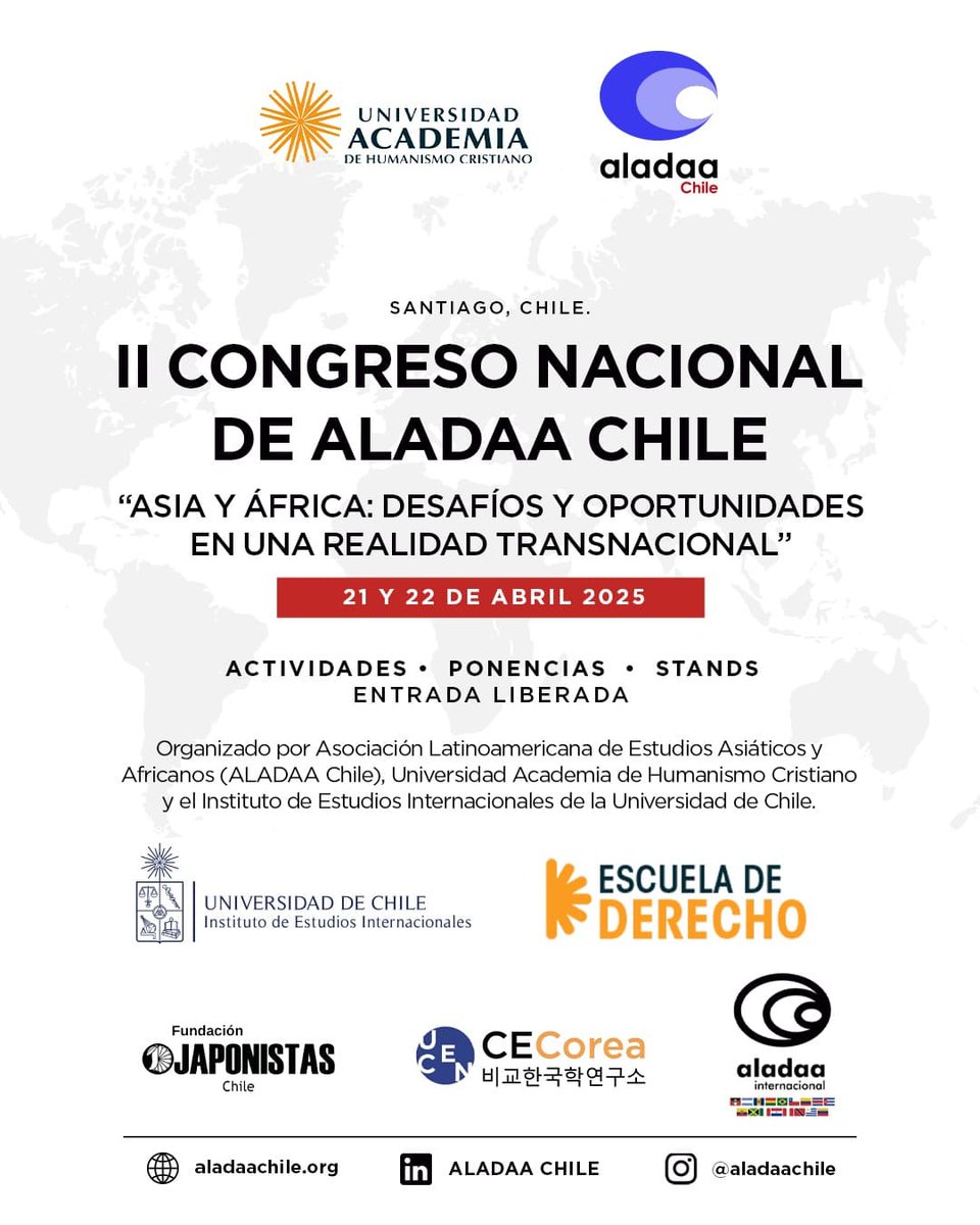 AladaaInt's tweet photo. Atención colegas en Chile! 🇨🇱

El próximo 21 y 22 de abril se llevará a cabo el II Congreso de ALADAA Chile. 

Para más información ver el programa en: https://t.co/m43pfjtq8V https://t.co/4HIqoE4Nxs