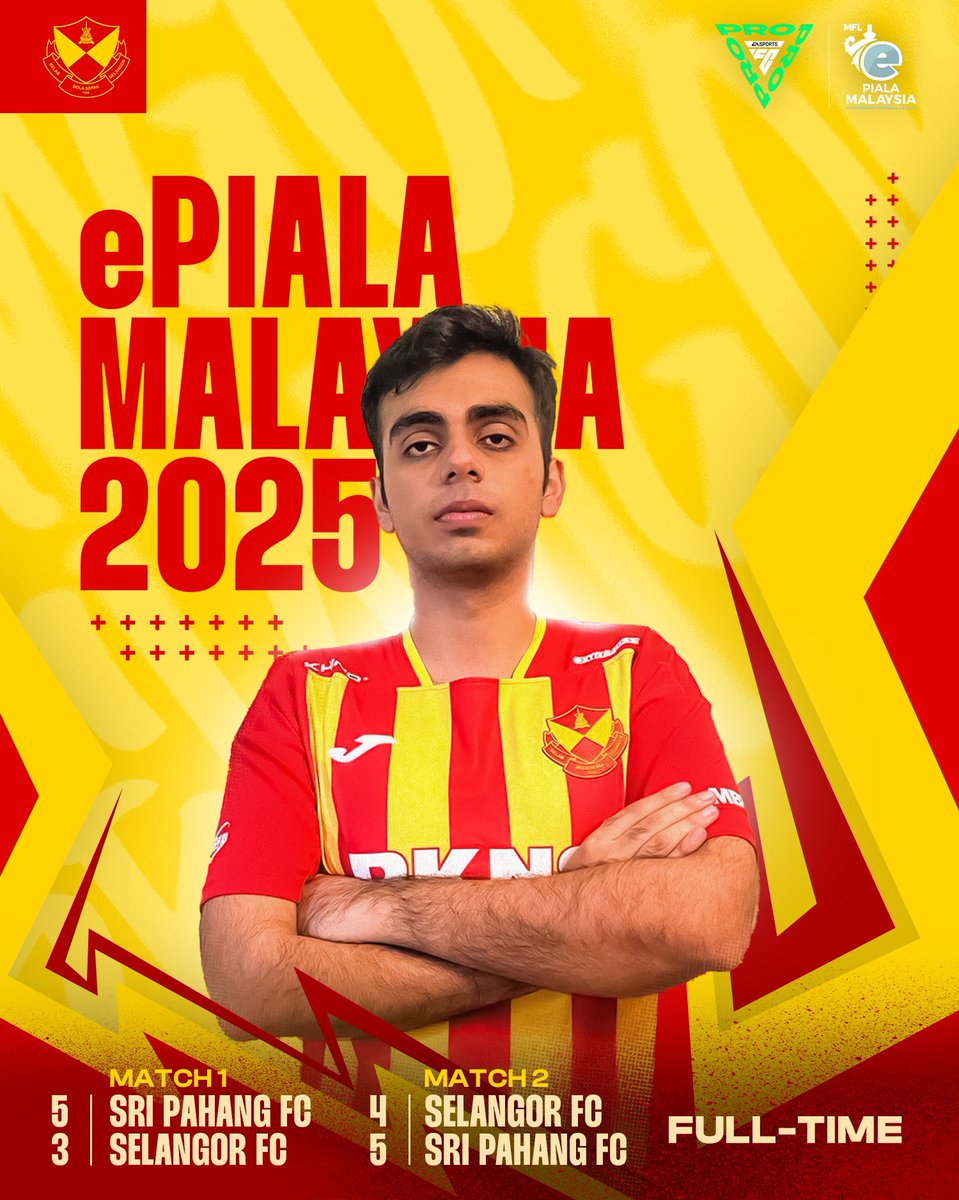 selangorfc's tweet photo. FT | ePiala Malaysia 
💊  First Match | SRP 5-3 SFC
💊  Second Match | SFC 4-5 SRP

A tough battle and a hard-fought match.
It’s a defeat this time—but we’ll bounce back stronger. 💪 🔴 🟡 

#SFC #MKLK
#MerahKuning
#LambangKebanggaan
#eMFL #ePialaMalaysia https://t.co/EcI7zpTvok