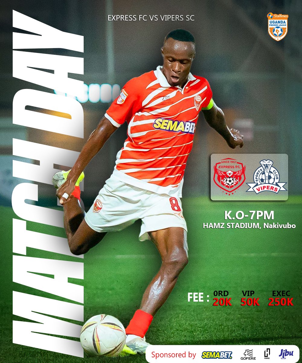 ExpressFCUganda's tweet photo. 🔴 𝐌𝐀𝐓𝐂𝐇𝐃𝐀𝐘 🔴

🆚 || VIPERS SC
🕜 || 7 PM
🏆 || @UPL
🏟️ || @HamzStadium 
📺 || @fufatv1 

#SULP || #MD23 || #EXPVIP || #MukwanoGwabangi 🔴🦅 https://t.co/QzaBKfJKiu