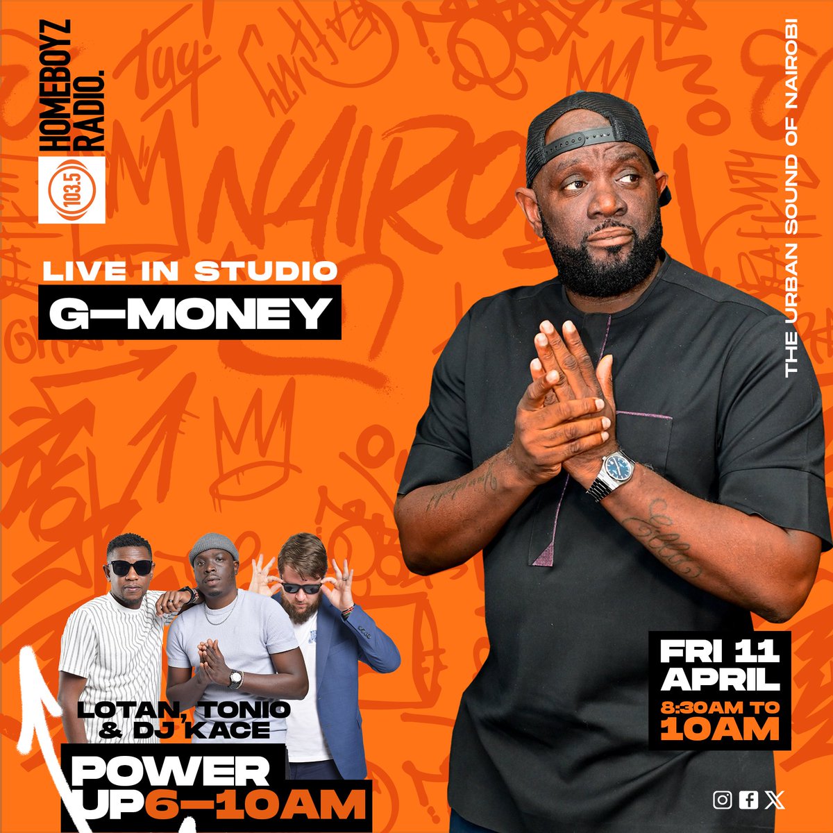 HomeboyzRadio's tweet photo. This Friday, it’s about to get MAD on HomeBoyz! Catch the OG himself — @GMONEYizME — live in studio for FreestyleFriday alongside @Tonio_kibz &amp; @LotanSalapei ! Expect vibes, bars &amp; pure energy from 8:30AM to 10:00AM.

#PowerUpHBR https://t.co/YVDGvQGa6e