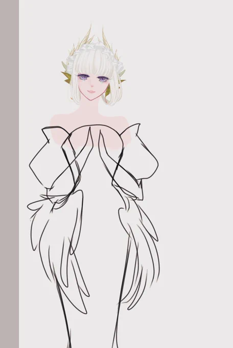 だいぶ進んだ ドレス下描きしたけどこんなシンプルだっけか……