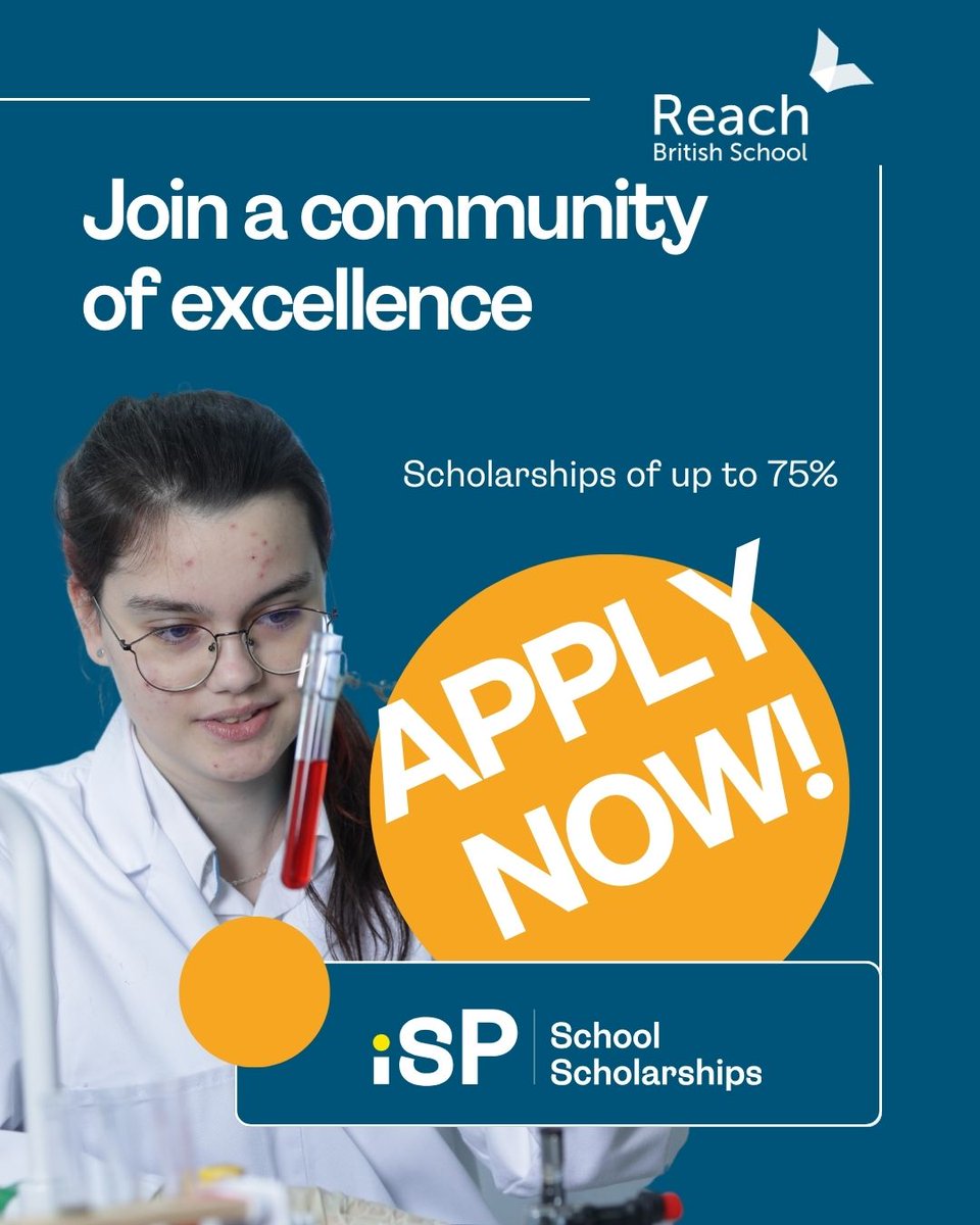 Are you ready to take your learning to the next level?  Reach British School is offering scholarships of up to 75% for high-achieving students entering Year 10 and Year 12.  Join a community that values curiosity, ambition, and academic excellence. Apply now!