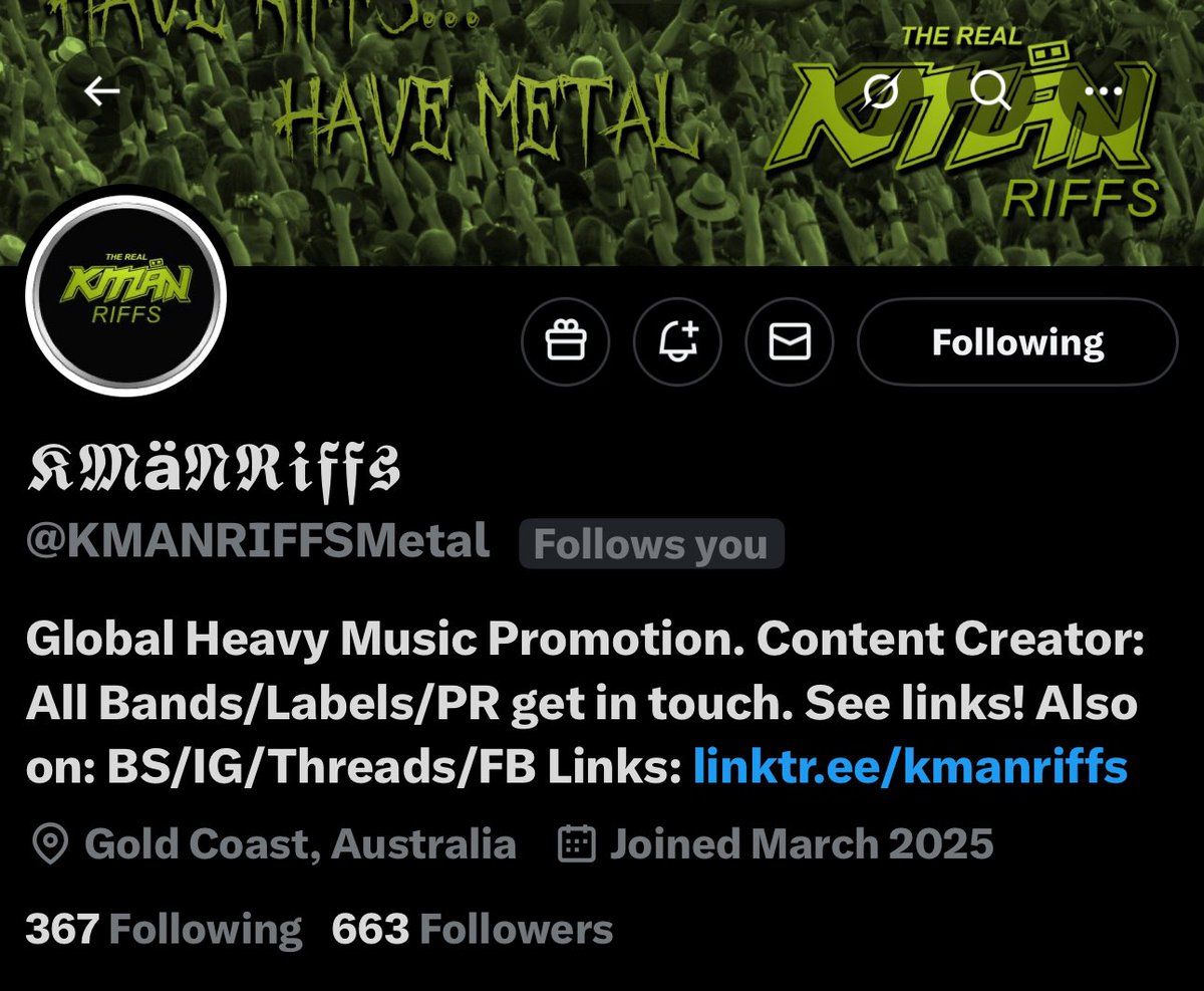 Please be aware Kman was hacked and opened a new account <a href="/KMANRIFFSMetal/">𝕶𝕸ä𝕹𝕽𝖎𝖋𝖋𝖘</a>