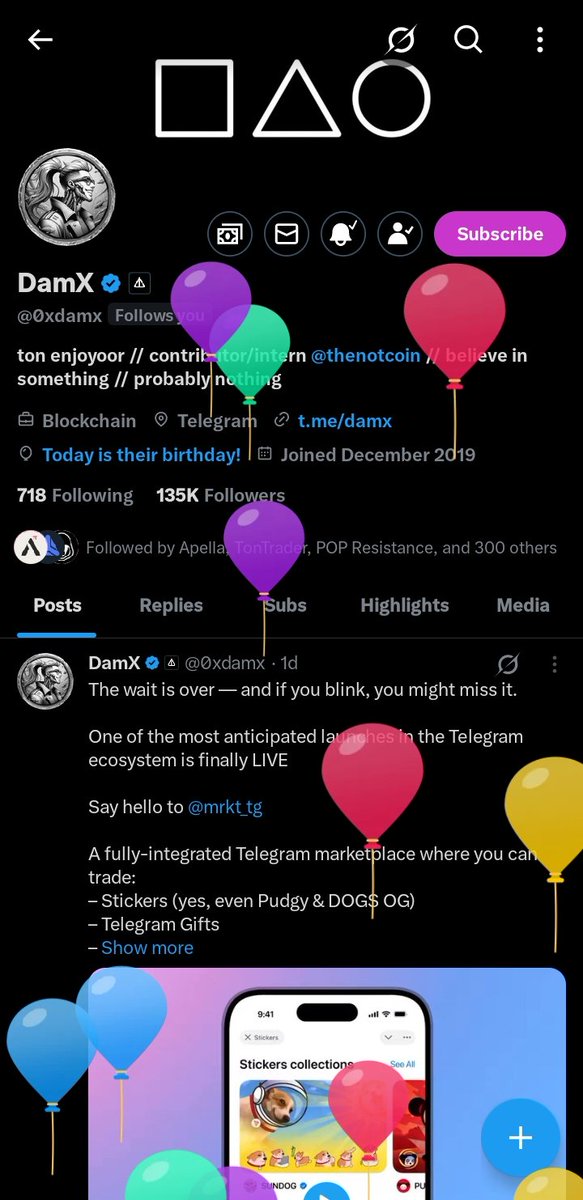 Happy birthday to the number one OG <a href="/0xdamx/">damx.ton</a> .
I wish you a long life and prosperity in good health and everlasting wealth 
Thanks for all you've done in my life and the life of many youth ❤️ ♥️ ✨️
