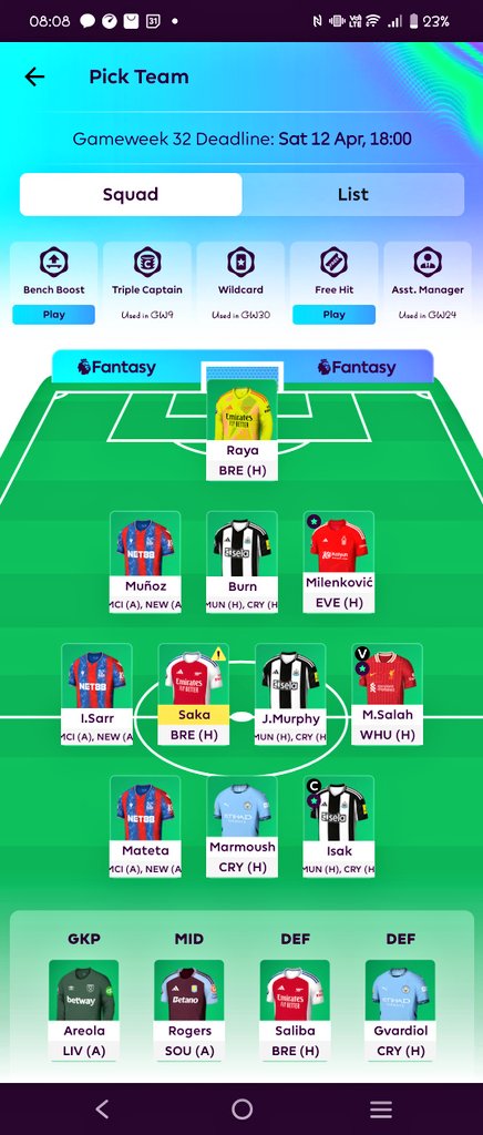 ZeeDMN's tweet photo. @ZhouFPL What do you think bro @ZhouFPL, should I activate BB this GW32? https://t.co/KBFQU6waJe