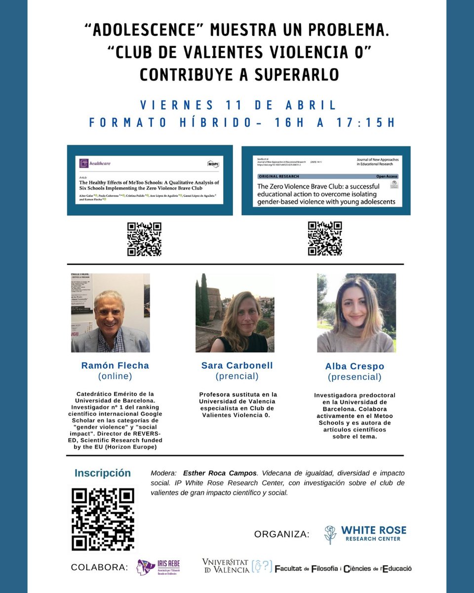 👏300 personas ya inscritas en un magnífico seminario híbrido en el que, en vez de hablar solo de lo que pasa, aportaremos soluciones científicas a los problemas que plantea la serie “Adolescencia”: Club de Valientes Violencia 0.
forms.gle/SkZBsMCWsscwzj…