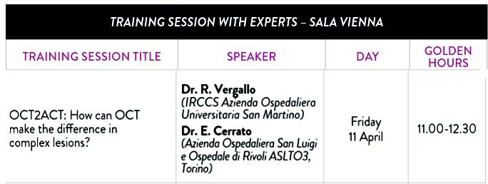 Enrico Cerrato, MD, PhD (@enrico_cerrato) on Twitter photo Interesting hands-on session today with my friend <a href="/RoccoVergallo/">Rocco Vergallo</a> sharing some calcific cases treated with #OCT guidance!!!
Join us at #changeincardiology congress in Turin!
#OCTTOACT Interesting hands-on session today with my friend <a href="/RoccoVergallo/">Rocco Vergallo</a> sharing some calcific cases treated with #OCT guidance!!!
Join us at #changeincardiology congress in Turin!
#OCTTOACT