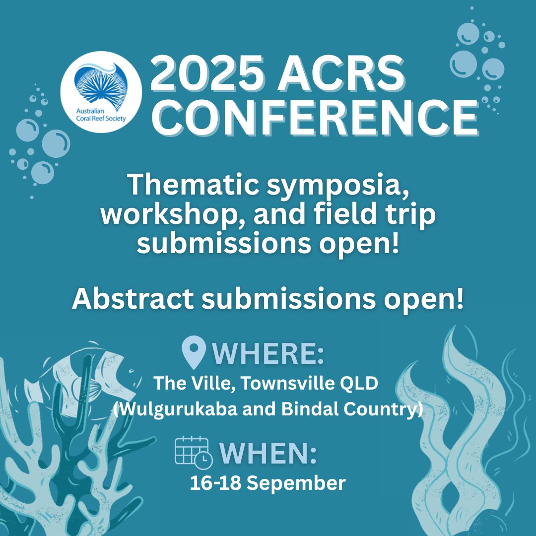 🌊 Submissions now open for ACRS 2025! 🌊

Now accepting abstracts for oral, poster, and speed talk presentations!

💡 Got an idea? Submissions for proposals for workshops, symposia, and field trips also welcomed!
🗓️ Deadline: 20 June
🔗 Link in bio for details