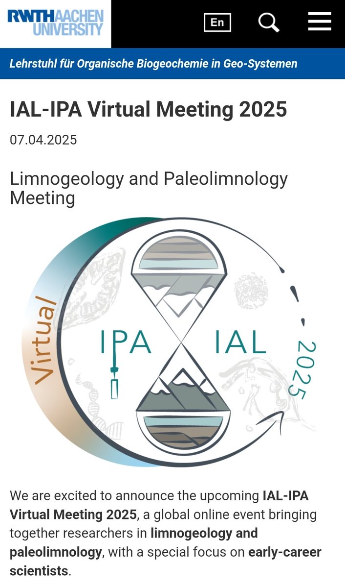 Follow the updates for our IAL-IPA 2025 Virtual Meeting!

Happening online June 16–18, 2025

Pre-register now: forms.gle/sMXhHL8knLiWAC…

Check our website to stay up to date: bit.ly/3FLkeLv

#IALIPA2025Virtual #Limnogeology #Paleolimnology #VirtualConference