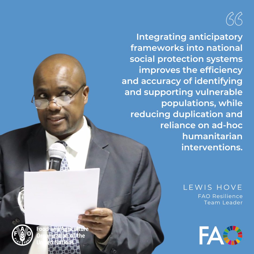faosfsafrica's tweet photo. @FAO &amp; 🇪🇺 EU are enhancing preparedness in Southern Africa by developing guidance linking #SocialProtection &amp; #AnticipatoryAction.  

“A crucial step to help communities prepare, respond faster &amp; recover stronger” ~ @HoveLewis

📖Find out how 👉: https://t.co/KDbjfWER80 https://t.co/Z5mcZvqtJ7
