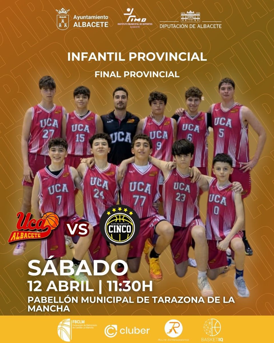 ucacb's tweet photo. ¡A POR LA FINAL! 

Este sábado nuestro Infantil Virgen de los Llanos juega ¡La gran final provincial!

🔥 CB UCA vs @clubbaloncestocinco

Vamos a llenar la grada de energía y aplausos

📅 Planazo de sábado ¿Te vienes con nosotros?

#CBUCA #SomosUCA https://t.co/Dmwv5V3tA8