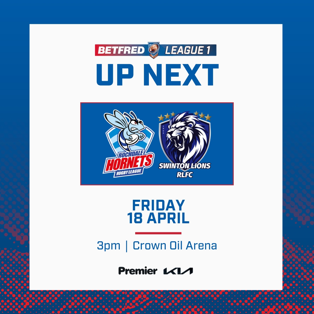 A Good Friday showdown incoming! 🎇

🆚 <a href="/Swinton_Lions/">Swinton Lions RLFC</a>
📅 Friday 18 April
🏟️ Crown Oil Arena
⏰ 3:00pm kick-off
🏆 Betfred League 1

🎟️ shorturl.at/Iupgr