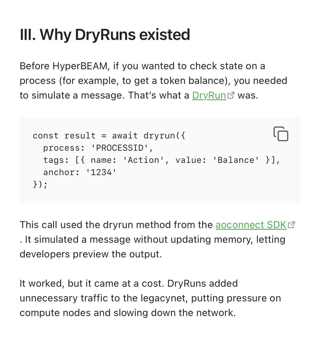DryRuns are no longer needed on HyperBEAM.

HyperBEAM lets you read AO process state directly with no extra tooling.

Just verifiable messages, served over HTTP.

Learn how this upgrade improves developer workflow and enables faster, more reliable app UX: