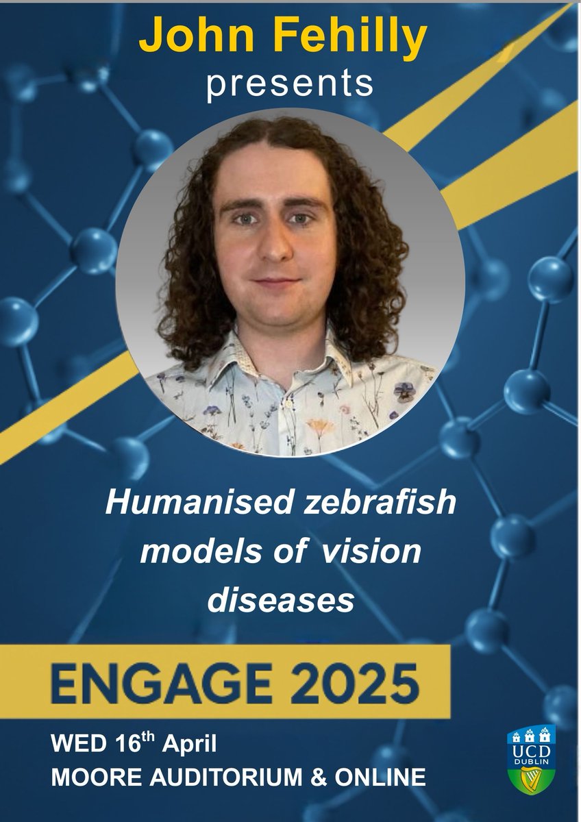 🌟Meet Finalist #5 @johnfehilly🌟

John is using zebrafish🐟to model human vision diseases—bringing tiny fish to the frontline of genetic eye research 👁️‍

See his talk in person or online at the ENGAGE Grand Final 5pm next Wed April 16➡️ bit.ly/3EUekHj