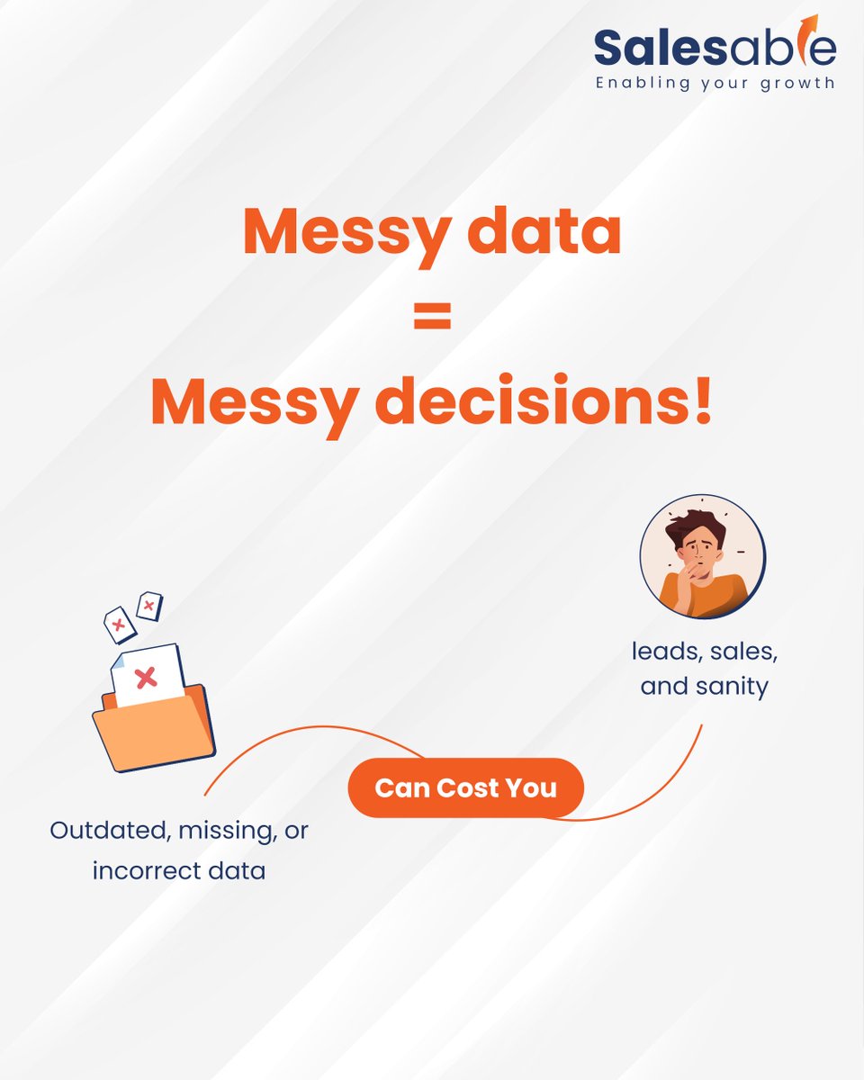NeoServices's tweet photo. Messy data is more than just an eyesore, it’s a sales killer. With a few smart habits and regular cleanups, you turn your database into a conversion machine. Clean data, clearer wins, do it Salesable style.

#LeadGeneration #SmartSales #DataDriven #SalesSuccess #TargetRight https://t.co/Bhtdc4gxd5