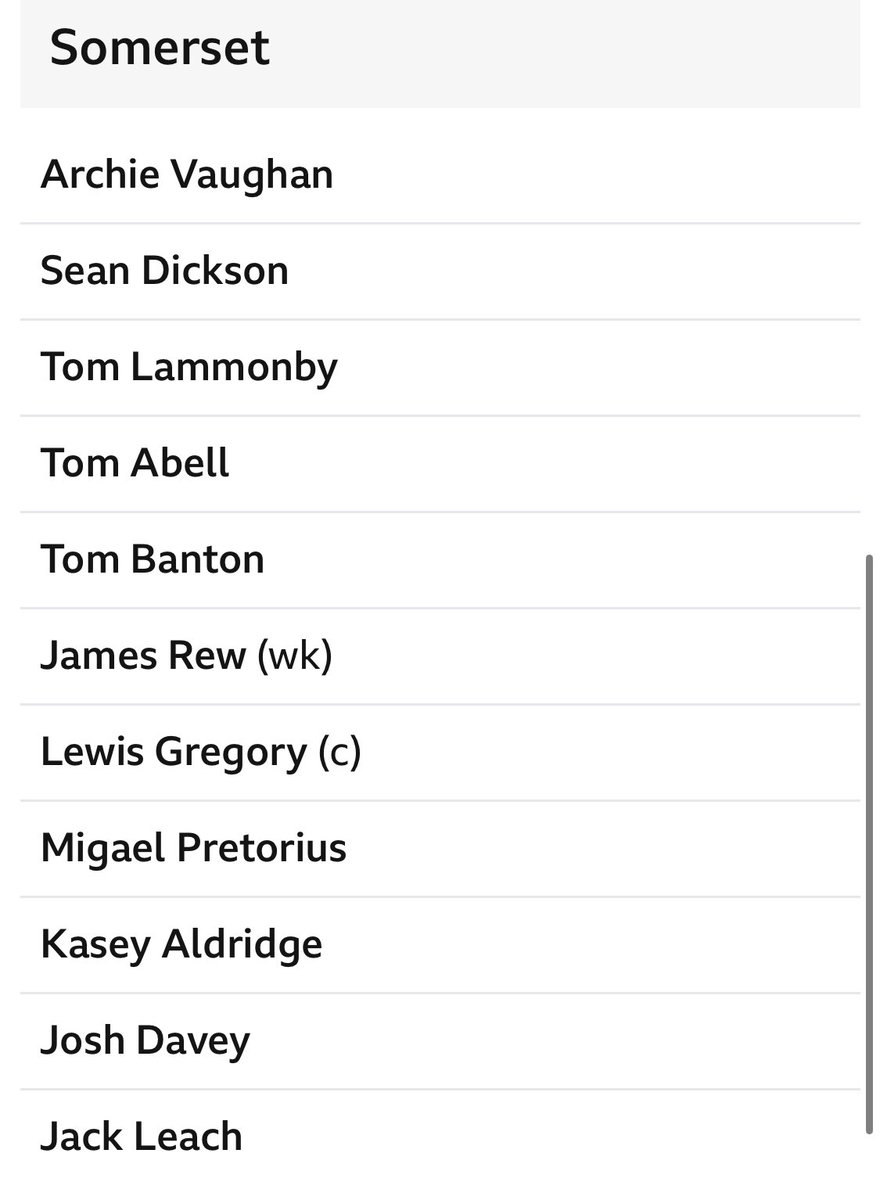 DigitalStuart's tweet photo. 27% of the players in the Sussex vs Somerset game are called Tom. 

#BBCCricket #CountyChamp @bbctms @CountyChamp @huwzat https://t.co/0kuUzzvqZb