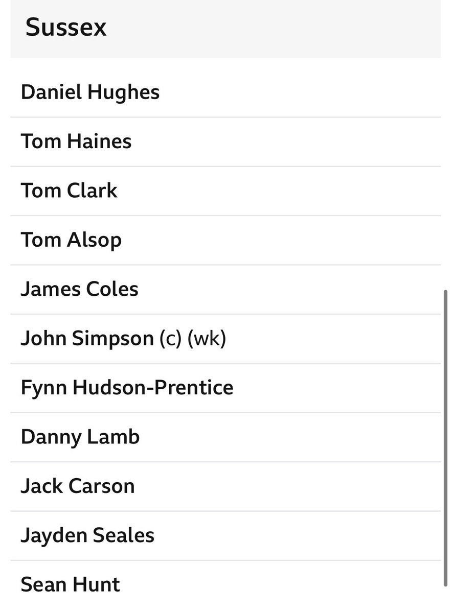 DigitalStuart's tweet photo. 27% of the players in the Sussex vs Somerset game are called Tom. 

#BBCCricket #CountyChamp @bbctms @CountyChamp @huwzat https://t.co/0kuUzzvqZb