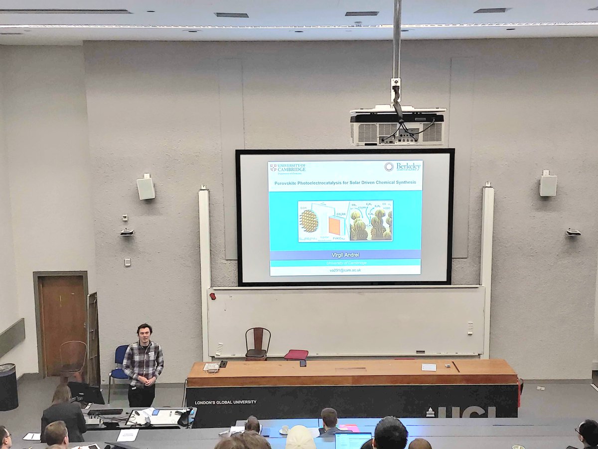 Virgil__Andrei's tweet photo. It was great to showcase our latest work on #perovskite photoelectrocatalysis for solar-driven chemistry during the @RSC__CNN Early Career Symposium at @UCLChemistry! Thank you to @ChemistClancy and all organizers! ☀️

@yanggroupucb @ReisnerLab @ChemCambridge @EnergyCambridge https://t.co/w4OOAFUXdK