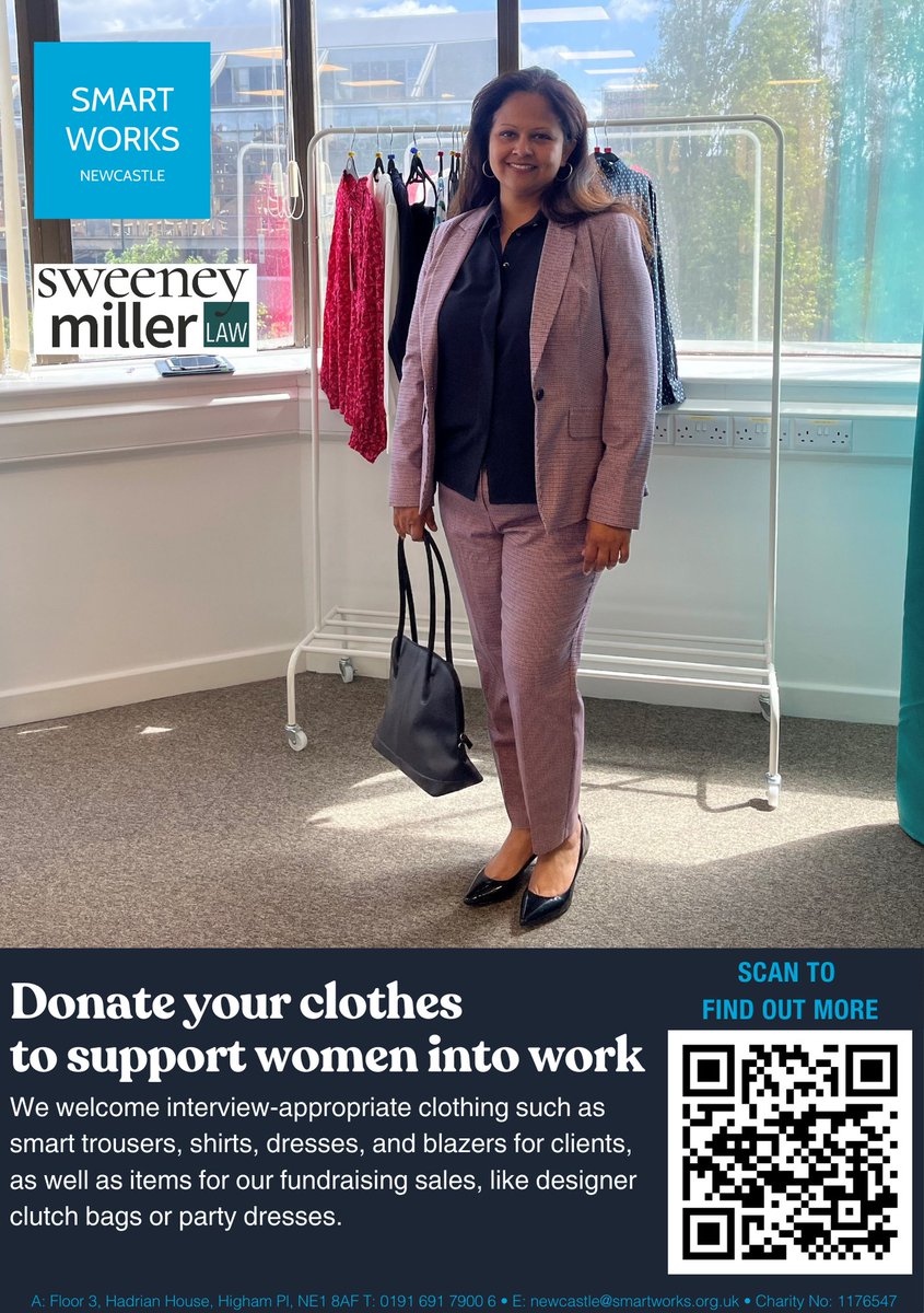 Sweeney Miller Law's Sunderland office is now a donation station for <a href="/SmartWorksHQ/">Smart Works Charity</a>  Newcastle.
If you have any donations and are in the Sunderland area, please feel free to drop them off at:
Sweeney Miller House, Riverbank Road, Sunderland SR5 3JJ