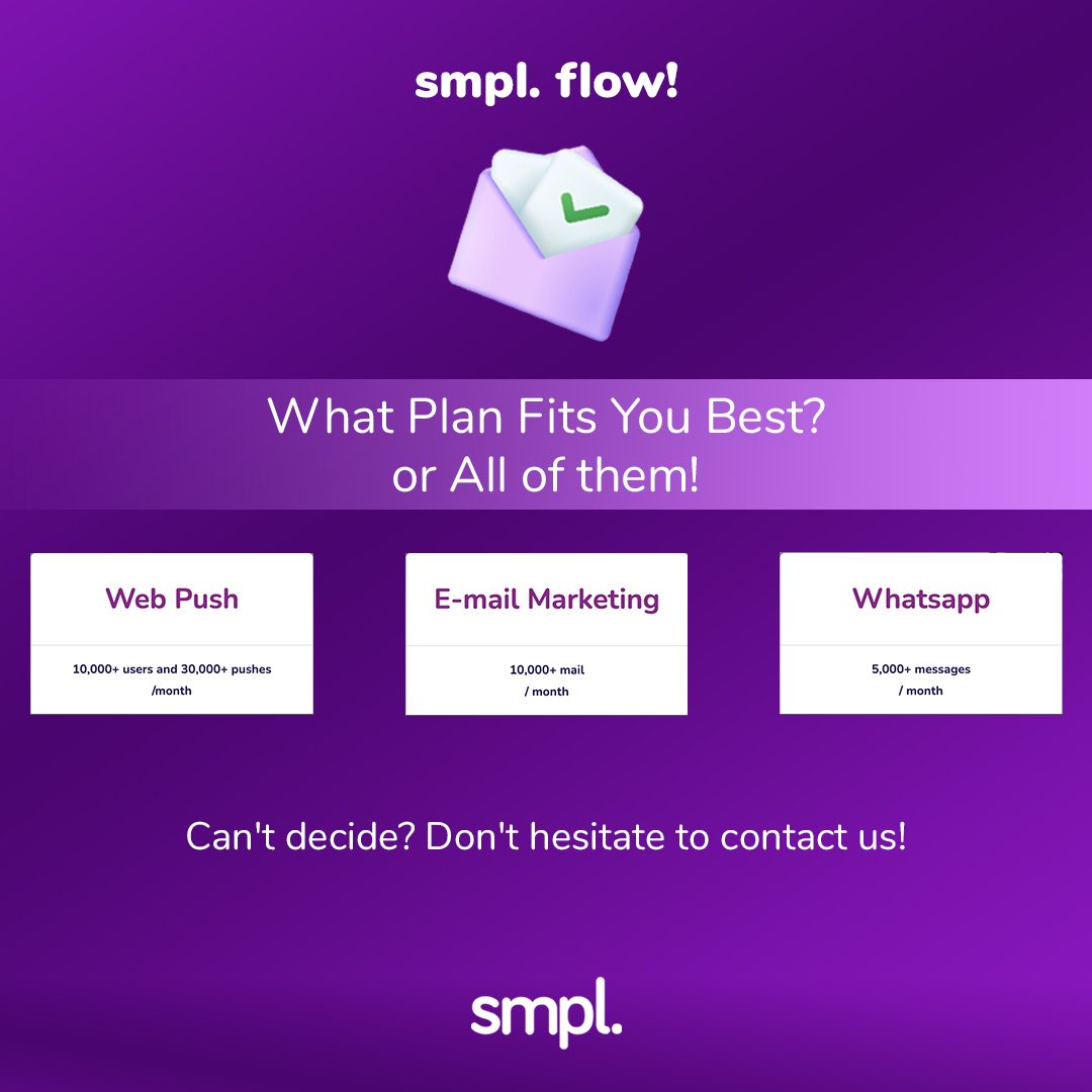 🚀 Not sure which plan fits you best?

Still undecided? We’re here to help! 👉 hellosmpl.com

#smpl #omnichannel #digitalmarketing

🚀 Hangi plan sana en uygun?

Karar veremiyor musun? Biz buradayız! 👉 hellosmpl.com