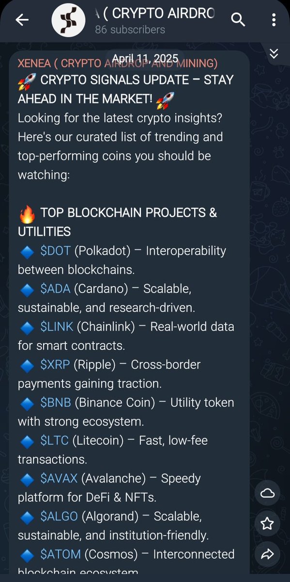 BlockSignalPro's tweet photo. Top Crypto Picks – April 2025
$DOT | $ADA | $LINK | $XRP | $BNB | $LTC | $AVAX | $ALGO | $ATOM

Big moves in blockchain, DeFi &amp; utility tokens.
Which ones are in your bag?

Want the full signal list?
Join our Telegram:
https://t.co/ojzciSXUND

#Crypto #Altcoins #DeFi #Web3 https://t.co/WUhFKwUOHe
